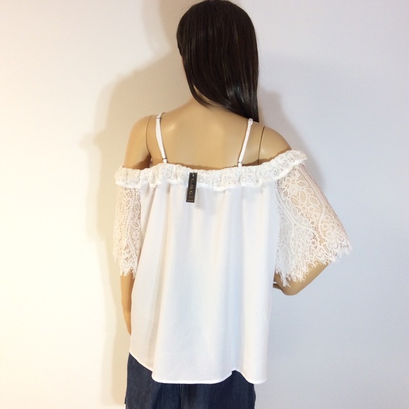 PLUS WHITE CHIFFON OFF SHOULDER TOP - Picture 8 of 8